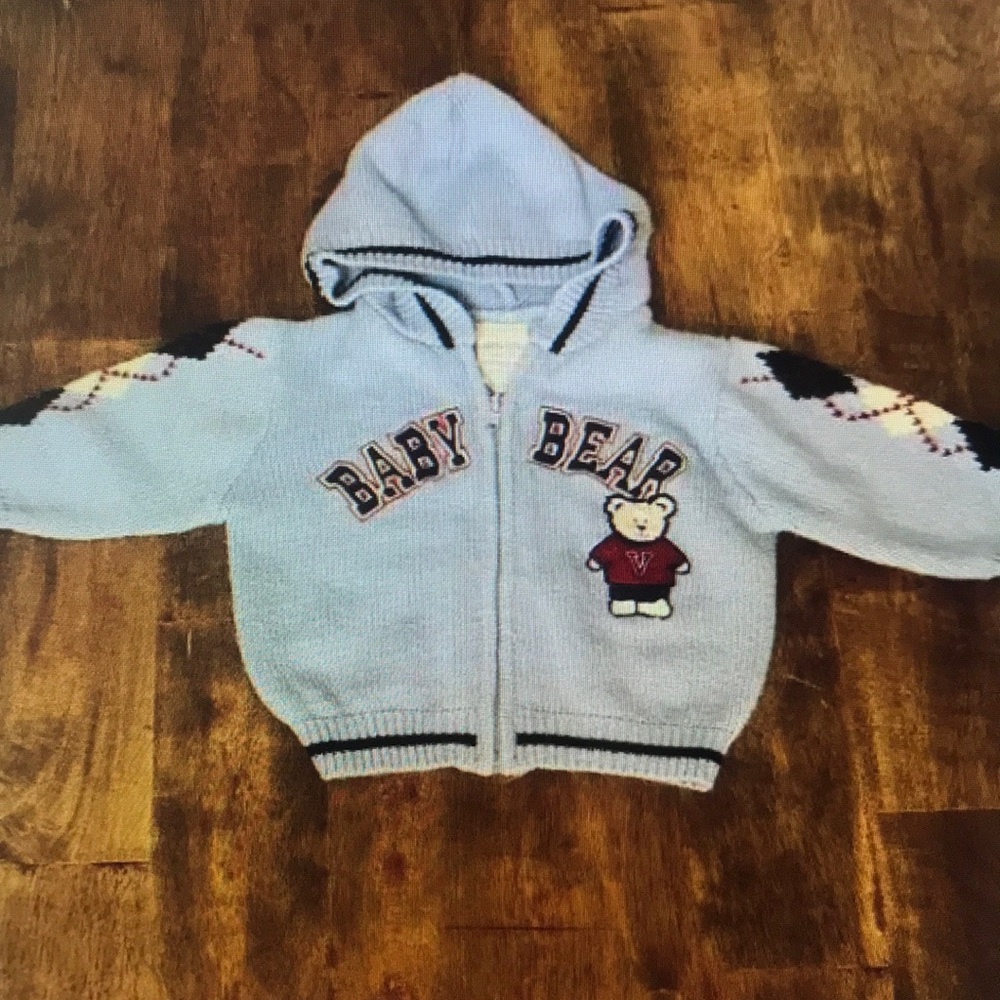 Baby Bear Light Blue Hooded Knit Zip Sweater